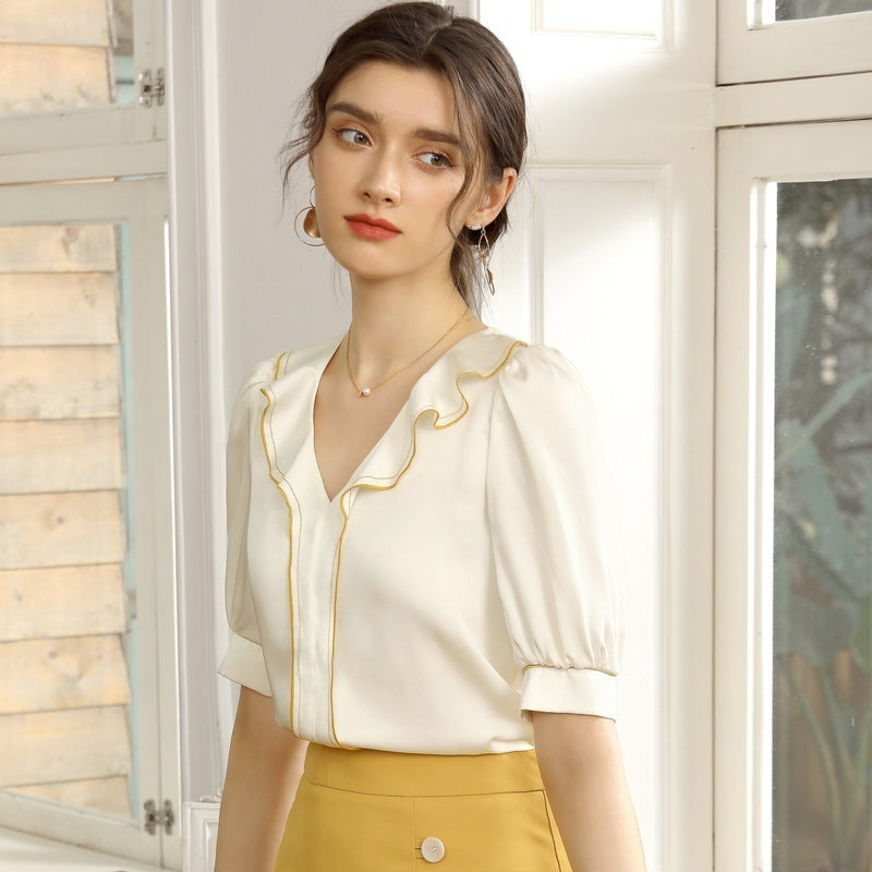 Summer New Style Korean Short-Sleeved Ruffled Blouse Women