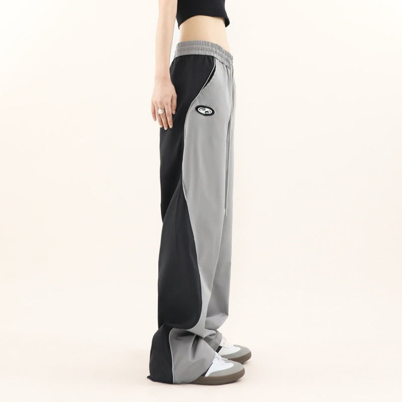 American Retro Color Contrast Patchwork Design Pants