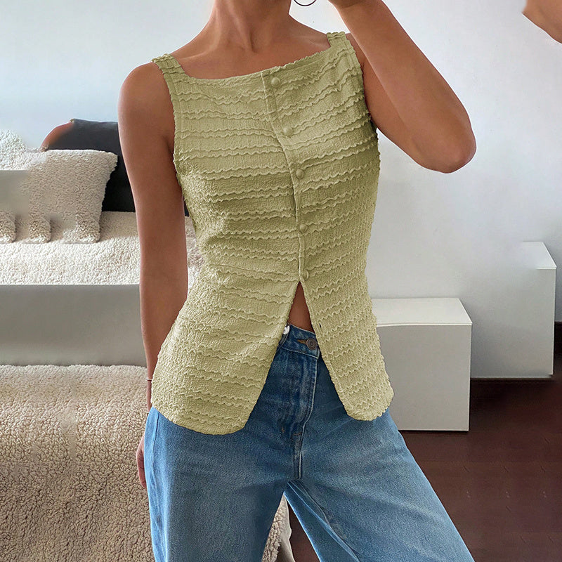 Womens Trendy Square Neck Button Up Vest Top Y2k Going Out Tank Tops